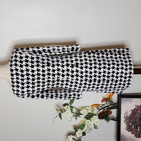 Muse for Boston Proper Houndstooth Dress Ruched Mini 3/4 Sleeves Preppy Winter - Picture 8 of 11